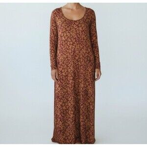 Peruvian Connection Floral Maxi Dress Women Medium Long Sleeve Pima Cotton Boho